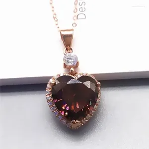 Ketten 585 Lila vergoldet 14K Rose Rubin Kristall Herzförmige Halskette für Frau Luxus Romantischer Verlobungsschmuck