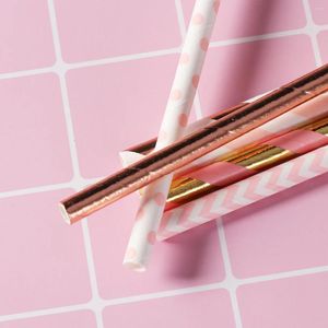 Disposable Cups Straws 150PCS Biodegradable Paper Drinking For Birthday Wedding Party Supplies (Rose Gold And Pink)