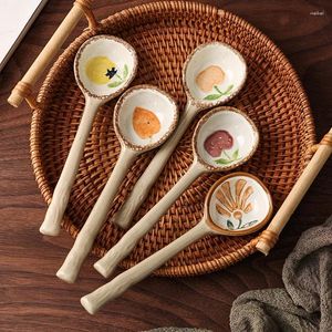 Spoons Japanese Long Handle Soup Spoon Rough Pottery Coffee Dessert Lovely High Beauty For Restaurant Household