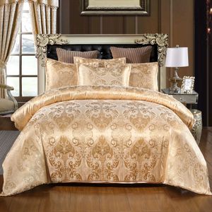 2/3 pçs conjunto de cama luxo jacquard king size capa edredão flor ouro alta qualidade com 2 fronhas 240127