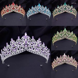 Grampos de cabelo luxo roxo cristal tiaras e coroas para noiva feminino elegante rosa nupcial casamento coroa jóias acessórios