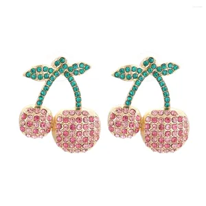 Dangle Earrings Cute Colorful Rhinestone Cherry Fashion Metal Crystal Plant Fruit Drop For Women Jewelry