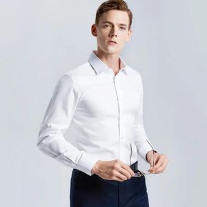 Herr vit skjorta långärmad icke-järn affärsprofessionell arbete krage kläder casual kostym knapp toppar plus storlek s-5xl 240129