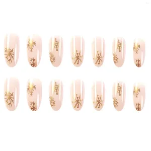 False Nails Almond Nail For Women Christmas Gold Snowflake Long Artificial Lady Beauty Makeup