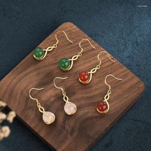 Stud Earrings Jewelry Live Broadcast Supply Ancient Method Craft Court Style Design Heart-shaped Color Imitation Jade For Women