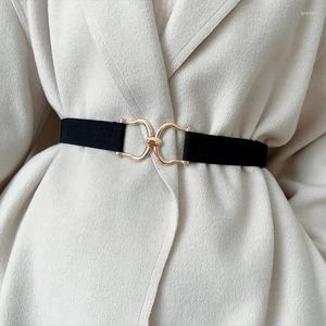 Cintos femininos elástico fino metal pino fivela cor sólida coreano cintura cummerbund moda senhora vestido casaco cintas decorativas