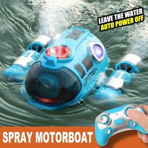 Remote Control Motorboat With Spray Light Waterproof Double Propeller Rc Boat 2.4ghz Swimming Pool Bathtub Summer Toy Boat Gift 240129