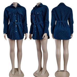 夏の新しいドレスファッションデザイナーラグジュアリーブランドウォッシュデニムスリムフィットカジュアルシャツスカートQ6171