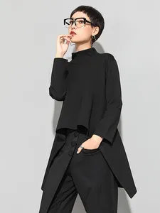 여자 T 셔츠 빈티지 검은 거북 목 셔츠 여성 카와이 캐주얼 긴 소매 불규칙한 탑의 한국 옷 ZLL1177