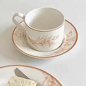 Caffettiere Piatti di fiori di orchidea nordica Stoviglie in ceramica stampata Tazza di lusso leggera Tazza Piatto occidentale Colazione Torta di frutta Cucina Supp