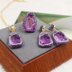Set di orecchini e collana YEEVAA 1 paio di anelli di gioielli alla moda intarsiati in pietra viola naturale simbolo di fortuna e felicità