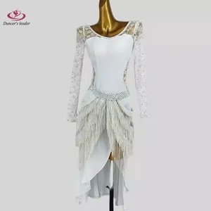 Abbigliamento da palcoscenico Concorso di danza latina Gonna a coda di pesce ricamata in rete personalizzata di fascia alta Swing Rumba Samba Costume da spettacolo Abito da Blackpool