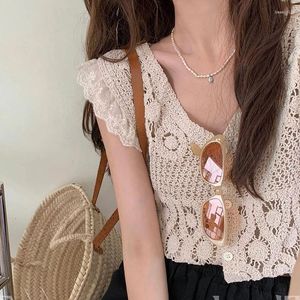 Women's Vests Hooked Flower Hollowed Out Short Sleeved Knitted Cardigan For Summer Slimming And Beautiful Small Shirt