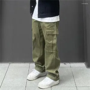 Calças masculinas carga solta reta oversize roupas sólido verde versátil trabalho wear preto joggers algodão casual calças masculinas