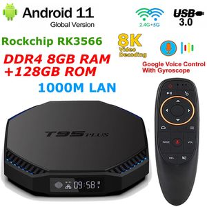 T95 Plus RK3566 Android 11 Akıllı TV Kutusu Rockchip DDR4 8GB RAM 128GB ROM 5G WiFi 8K Kourod USB30 1000m LAN Medya Oyuncusu 240130