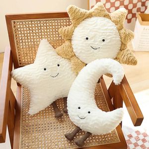 Adorável sorriso rosto lua estrela sol plushie recheado bonito dos desenhos animados tempo brinquedo de pelúcia para criança quarto decoração sofá almofada lance travesseiro 240122