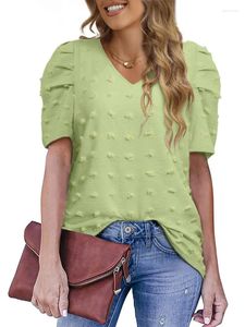 Blusas femininas verão para mulher 2024 moda jacquard com decote em v manga curta elegante escritório trabalho senhora camisa casual chiffon topos