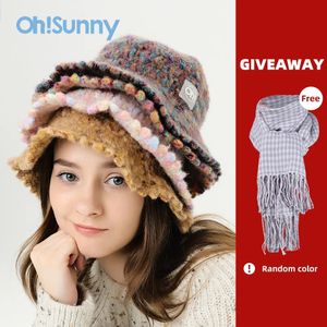 Ohsunny gorros para mulheres inverno arco-íris vaso chapéu casual malha lã mão-malha quente pescador bonés 240124