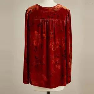 Kadın bluzları Kadınlar bahar üst vintage çiçek nakış kazak v yaka boncuk dekor çiçek boyun çizgisi ile yumuşak gündelik bluz