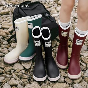 Comemore Outdoor Womens Rain Shoes Fashion Mid-calf Fishing Non-slip Waterproof Shoe Couple Work rainboots Rubber Warm Boots 44 240125