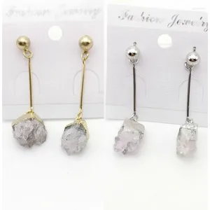 Dangle Earrings Brand Jewelry NaturalQuartz Crystal Druse Gems Jewellery Women Push Back Earring不規則な石の魅力Brinco