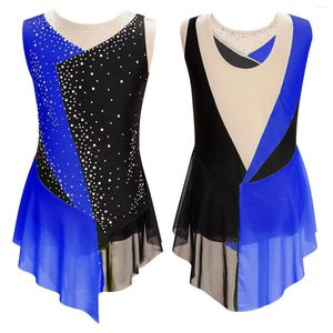 Abbigliamento da palco Per bambini Ragazze Balletto Abito da ballo Body da ginnastica Pattinaggio di figura Acrobazie Performance Costume Senza maniche Strass Dancewear