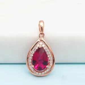Chains 585 Purple Gold Plated 14K Rose Ruby Water Drop Pendant Necklace Fashion Light Luxury Engagement Ladies Jewelry Gift