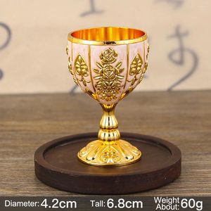 Mugs 1pcs Vintage Wine Cup 30ml Retro Metal Champagne Engraving Flower Pattern Goblet Gift For Whisky Lover