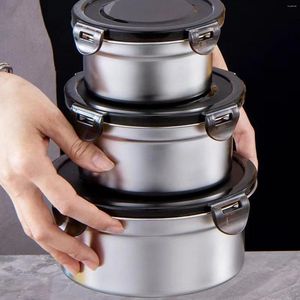 Storage Bottles 304Stainless Steel Food Container Fresh Keeping Box Sealed Lid Crisper Lunch Meal Prep Fridge Kitchen Set Round Bowl