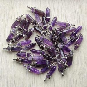 Pendant Necklaces Natural Amethyst Stone High Quality Healing Point Crystal Pillar Pendants For Jewelry Making 24pcs/lot Wholesale