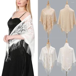 Lenços Floral Lace Borlas Triângulo Lenço Cor Sólida Pescoço Vestido de Noite Xaile Sheer Hollow Out Respirável Crochet Lady