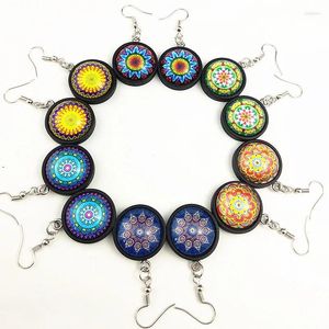 Baumelnde Ohrringe Jiangzimei 24 Paar Retro-Mandala-französische Ohrhaken-Ohrringe aus schwarzem Holz und Glas;Anhänger;Anhänger für Mädchen und Frauen