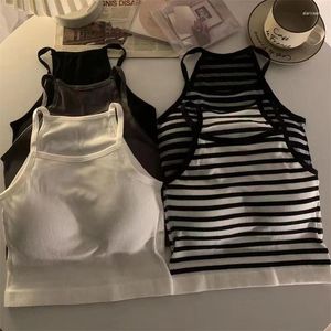Womens Tanks Korean Version Women Tank Tops Thread Solid Casual Fashion Crop Top with Chest Pad Stripe Sleeveless Outer Wear Basic Camisole