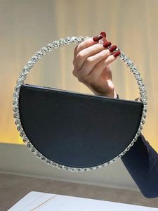 Rhinestone Round Ring Evening Bag Trendy Faux Leather Clutch Purse Womens Elegant Handbags For Party Prom Wedding 240130