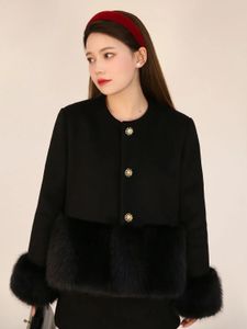 GkyocQ Fall and Winter Two Piece Sets Senior Sense Black Fur Spliced Tweed Short Jacket Halfbody Skirt Suit Women 240122