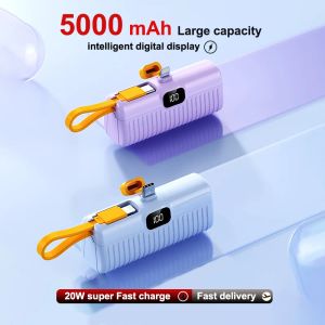 10W Power Bank Mini Portable 5000 Mah Capsule Tail Plug Emergency Mobile Power with Stand Fast Charging for IPhone Sansung