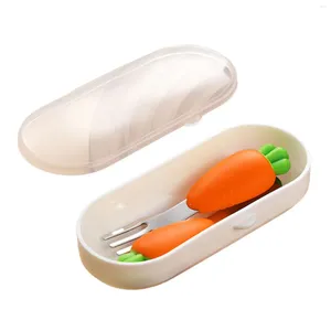 Dinnerware Sets Cute Cartoon Design For Kids Utensils Set With Travel Case Stainless Steel Spoons And Forks Safe Easy To Clean