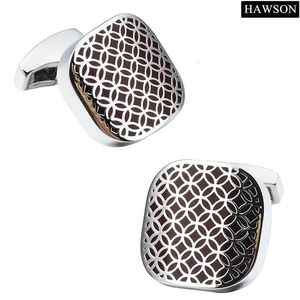 HAWSON Mens Square Enamel Fashion Cufflinks for Wedding christmas jewelry and accessories Gift with Box 240130