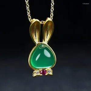 Pingentes natural verde jade pingente com zircão rubi 24k banhado a ouro cobre bonito encantos jadeite colar feminino jóias finas