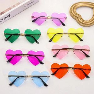 Solglasögon Rimless Heart Pink Hippie Metal Sun Glasses Heart-Shaped Costume Party Cosplay