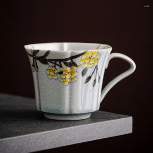 Filiżanki spodki 160 ml Borneol Glaze kawa kubek czysto ręcznie malowany drewniany drewno pachnący kwiat ceramiczny kubek master domowy mleko śniadaniowe