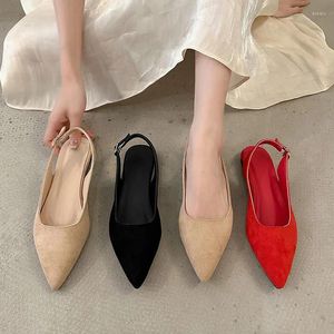 Sandálias Moda Flats Pointed Toe Mulheres Sapatos 2024 Marca Vestido Festa Camurça Slingbacks Raso Verão Slides