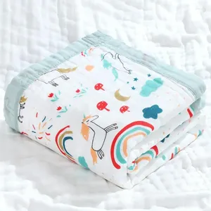 Cobertores 110/110cm Infantil Algodão Gaze Toalha de Banho Seis Camadas Musselina Alta Densidade Dos Desenhos Animados Bebê Envoltório Swaddles Cobertor de Cama