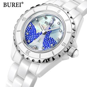 BUREI Brand Ladies Fashion Ceramic Bracelet Watch Women Luxury Waterproof Casual Crystal Quartz Wristwatch Relogio Feminino 240127