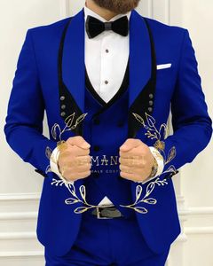 Royal Blue Suits For Men Slim Fit Formal Wedding Tuxedos Fashion Mens Blazer Vest Pants 3 Pieces Business Party Prom Jackets 240118