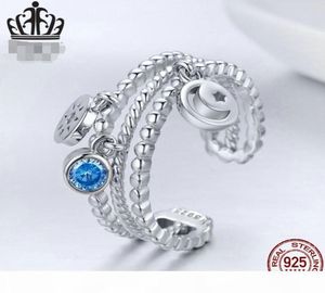 P S925 Sun And Moon Open Ring Women Simple Personality Engagement Rings Of Lovers Sterling Silver Ring Party Christmas Gift 2020 F1925546