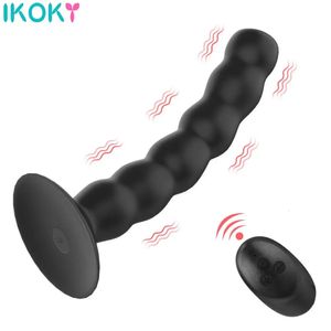 Grânulos anais Forte Ventosa 10 Modos Vibrador Brinquedos Sexuais para Mulheres Homens Vagina Massagem de Próstata Controle Remoto Sem Fio Butt Plug 240129