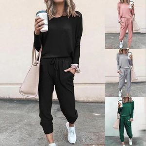 Mulheres camisetas Mulheres Casual Tracksuit 2024 Outono Sólido Solto Manga Longa Pulôver Calças Terno Moda Oversized Feminino Sportswear Dois