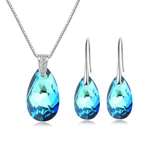 Baffin äkta kristaller från Österrike smycken sätter silverfärgpäronformad hänge halsband dingle örhängen för kvinnor jul 240122