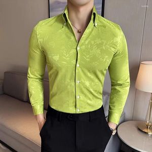 Camicie casual da uomo di lusso con scollo a V monopetto floreale per uomo Moda coreana manica lunga slim camicia da uomo autunno primavera club prom uomo